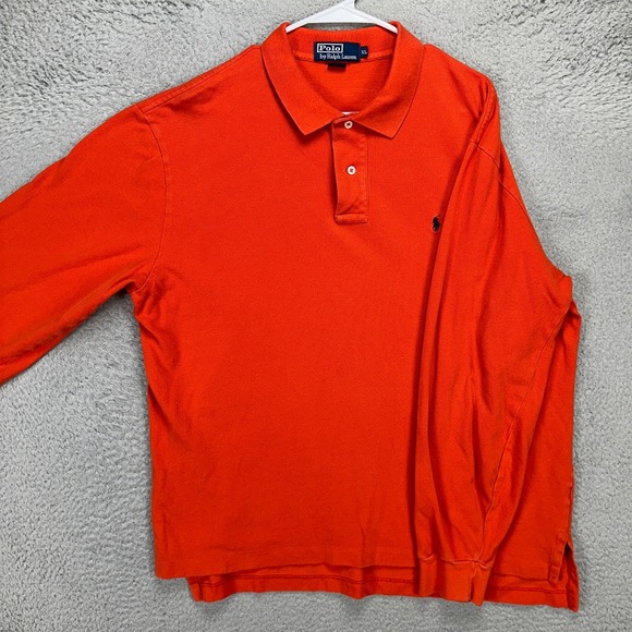 Ralph Lauren Adult Men Polo Shirt XL Orange Long Sleeve Pony Rugby
